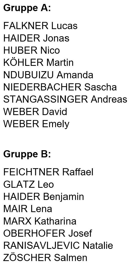 Gruppeneinteilung 4A Klasse