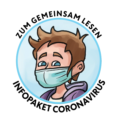 Vignette "zum gemeinsam Lesen Infopaket Coronavirus", Junge mit Maske auf
