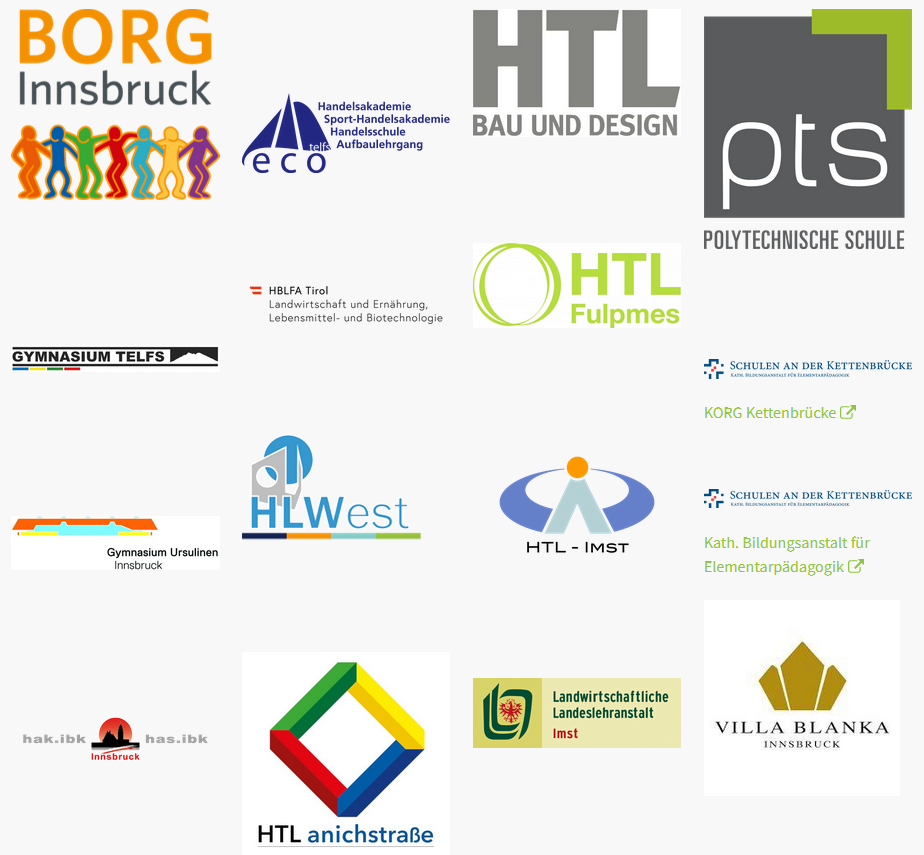 Logos der teilnehmenden Schulen des Informationsabend der MS Kematen