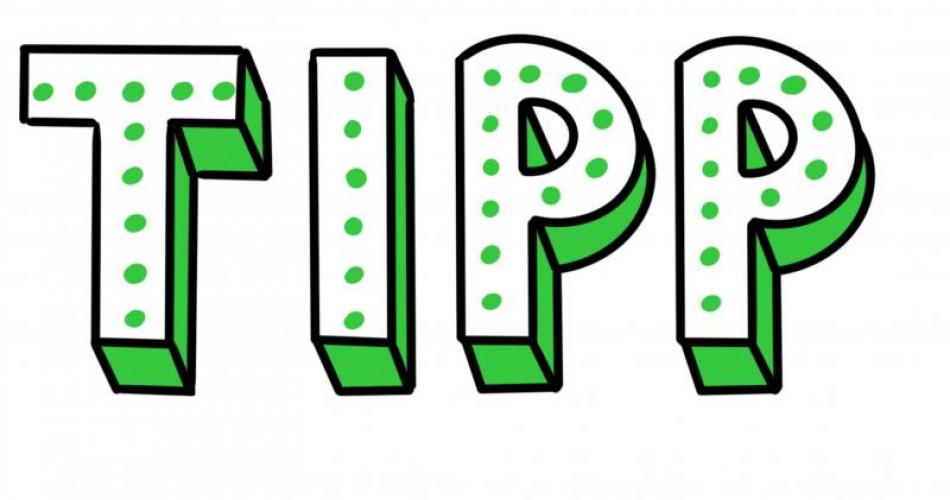 Das Wort Tipp als Bild in grünen Großbuchstaben mit grünen Punkten in den Buchstaben